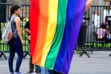 person holding multicolored flag