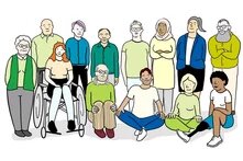 Diversity: 13 persons of different age, sex, religion, with dispairment