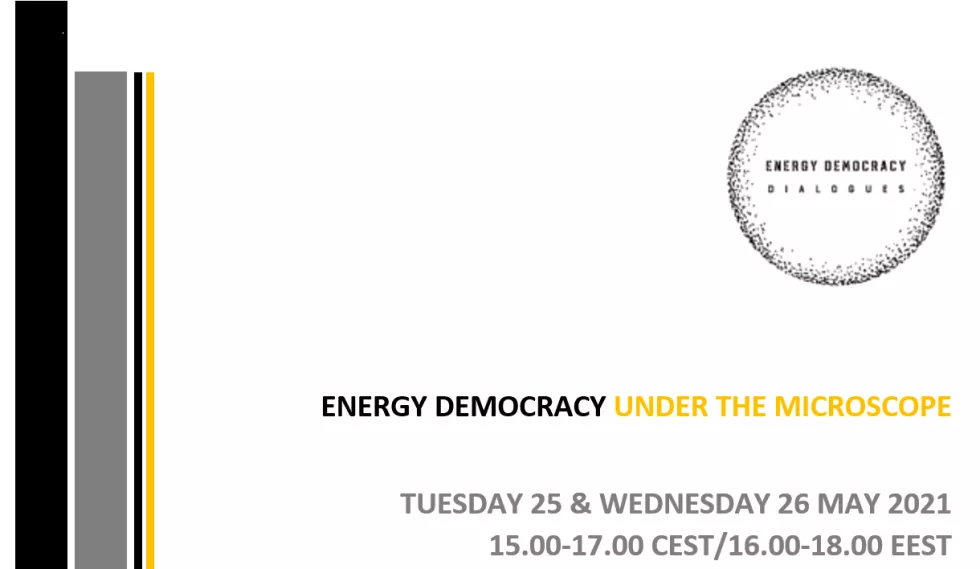 Energy democracy dialogues initiative logo and online event details