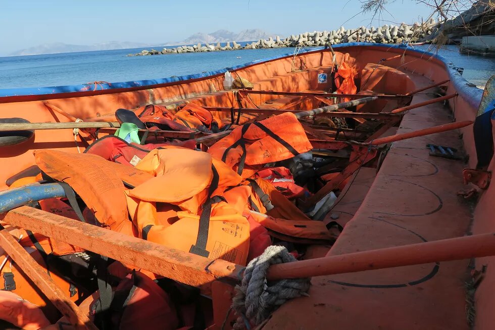 Migrant / refugee lifeboat at Therma beach